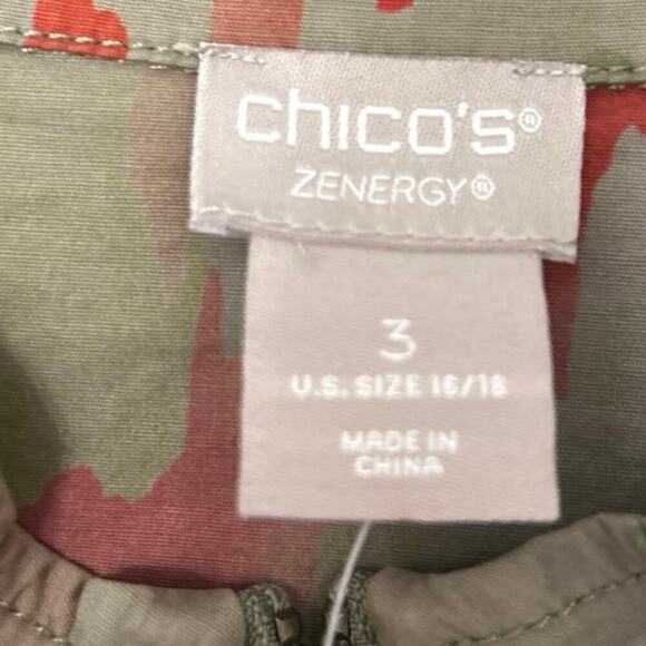 CHICO’S ZENERGY NWT Ikat Print Olive Green & Khaki Utility Jacket Size 3 (16-18) - Picture 12 of 15